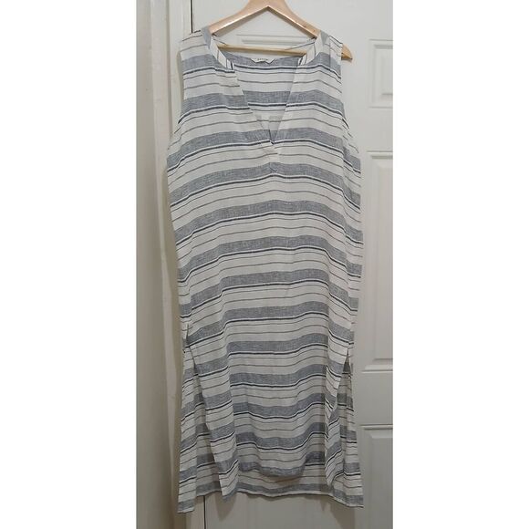 Athleta 100% linen gray white womens xl maxi loose fit dress lagenlook beach - Picture 1 of 6